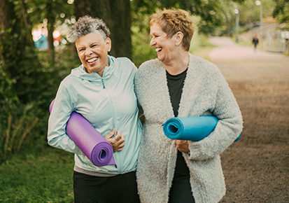 Two elderly ladies after a yoga class