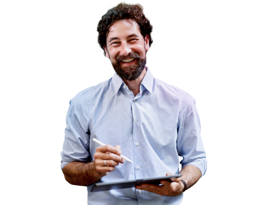 Similar man with a tablet