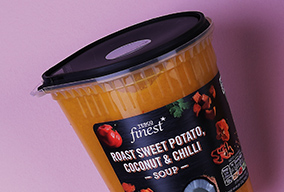 pot of tesco finest sweet potato, coconut and chilli soup pot of tesco finest sweet potato, coconut and chilli soup