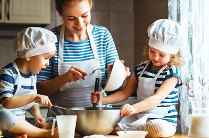 mother baking with her children