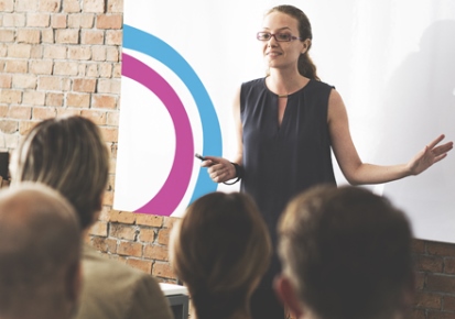business owner presenting a health and wellbeing strategy business owner presenting a health and wellbeing strategy