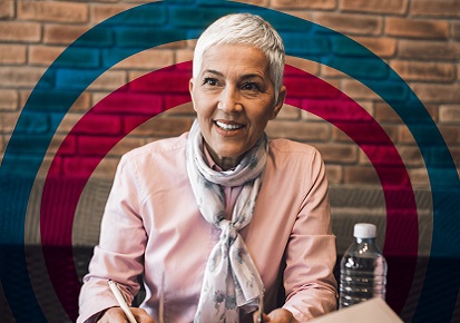 Elderly female employee conducting job interview Elderly female employee conducting job interview