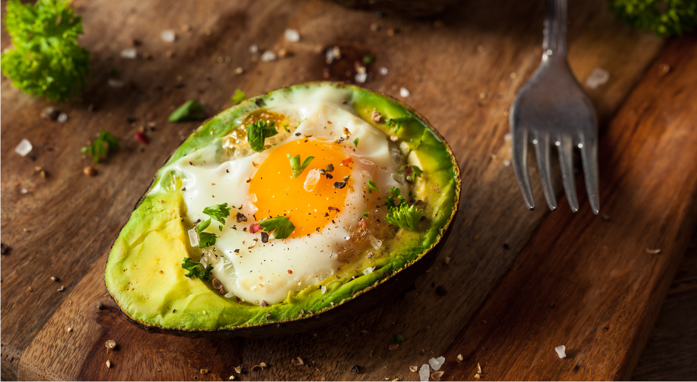A delicious baked egg inside an avocado