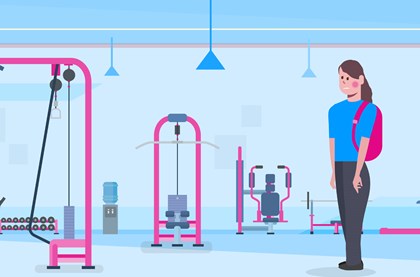 illustration of a woman looking embarrassed at the gym