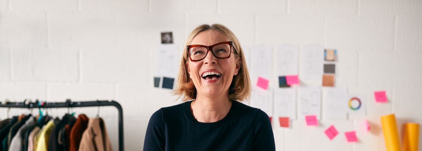 woman laughing at work