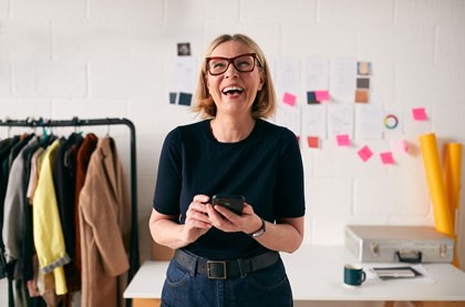 woman laughing at work
