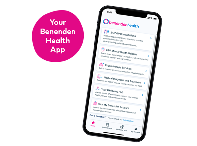 Screenshot of the Benenden Health App