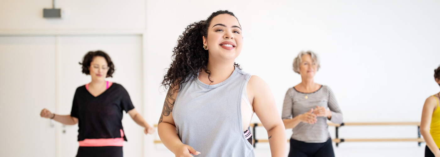 Three ladies at a zumba class