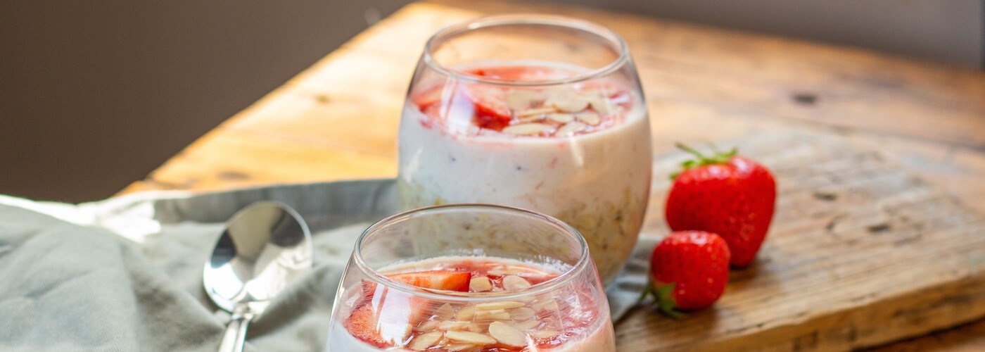 Nutritious, protein-filled overnight strawberry oat yoghurt