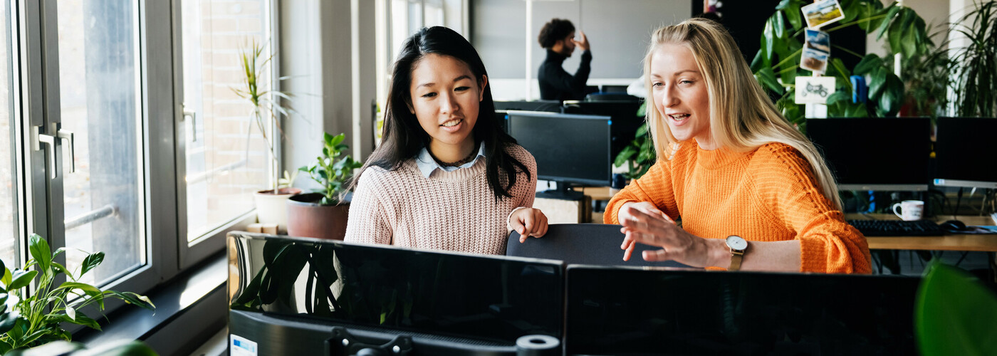 Two Female Colleagues Working At Computer Together
