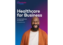 Cover of Healthcare for Business brochure. Smiling man. Text reads: Healthcare for Business