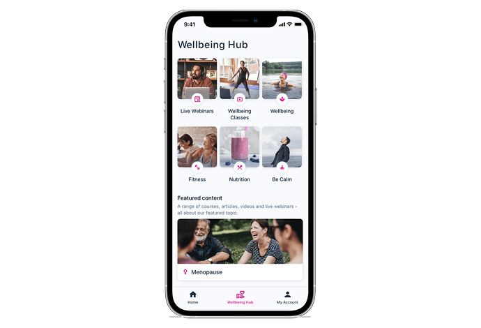 Screenshot of Wellbeing Hub on the Benenden Health App