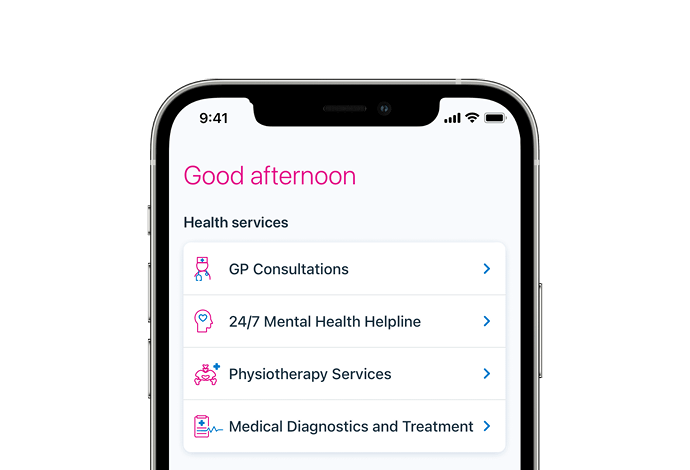 Half of a phone screen displaying content on The Benenden Health App