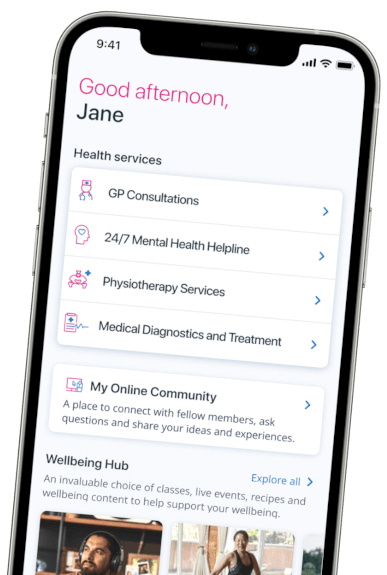Screenshot of The Benenden Health App home screen