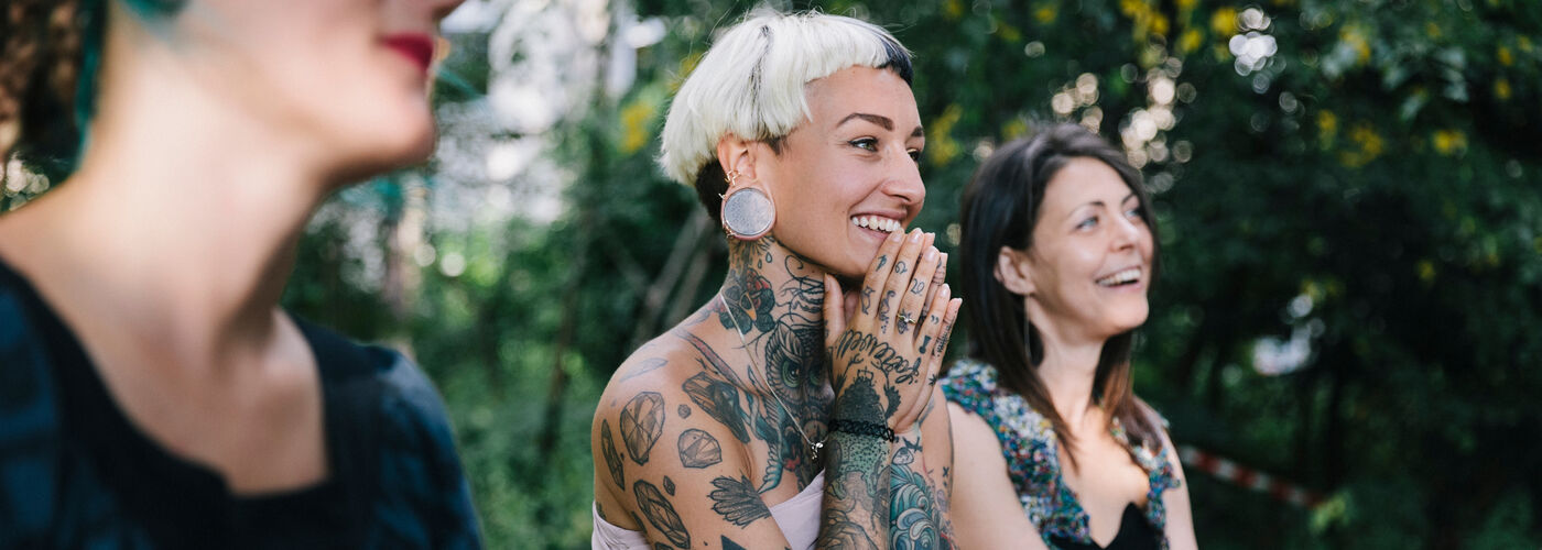 Happy women sat down